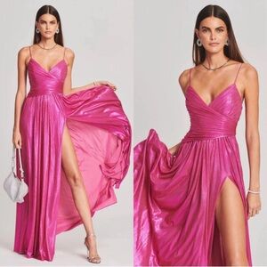 Retrofete Doss Pleated Metallic Hot Pink Maxi Dress Size Medium